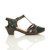 Right side view of Teal PU Mid Heel Cut Out Brogue Shoes T-Bar Comfort Sandals