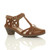 Front right side view of Tan PU Mid Heel Cut Out Brogue Shoes T-Bar Comfort Sandals