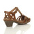 Back right side view of Tan PU Mid Heel Cut Out Brogue Shoes T-Bar Comfort Sandals