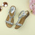 Silver PU Low Mid Wedge Heel T-Bar Flower Diamante Sandals