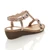 Back right side view of Rose Gold PU Low Mid Wedge Heel T-Bar Flower Diamante Sandals