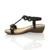 Left side view of Black PU Low Mid Wedge Heel T-Bar Flower Diamante Sandals