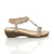 Right side view of Nude PU Low Mid Wedge Heel T-Bar Flower Diamante Sandals