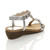 Back right side view of Silver PU Low Mid Wedge Heel T-Bar Flower Diamante Sandals