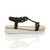 Right side view of Black PU Low Wedge Heel Comfort Flatform Diamante Flower T-Bar Slingback Sandals