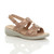 Front right side view of Rose Gold Low Heel T-Bar Slingback Diamante Comfort Sandals