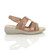 Right side view of Rose Gold Low Heel T-Bar Slingback Diamante Comfort Sandals