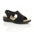 Front right side view of Black Low Heel Diamante Comfort Slingback T-Bar Sandals