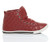 Right side view of Red PU Flat Lace Up Quilted Hi-Top Trainers