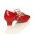 Back right side view of Red Patent Heeled Mary Jane Diamante Strap Bow Court Shoes