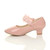 Left side view of Pink Patent Heeled Mary Jane Lace Mesh Strap Bow Court Shoes