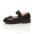 Left side view of Black PU Infants Flat Mary Jane Pearl Strap Flower Party Shoes