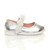 Right side view of Silver PU Infants Flat Mary Jane Pearl Strap Flower Party Shoes