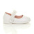 Right side view of White PU Infants Flat Mary Jane Pearl Strap Flower Party Shoes