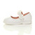 Left side view of White PU Infants Flat Mary Jane Pearl Strap Flower Party Shoes