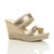 Front right side view of Gold High Wedge Heel Diamante Platform Sandals Espadrilles