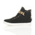 Left side view of Black PU Gold Chain Lace Up Quilted Trainers Left side view of Black PU Gold Chain Lace Up Quilted Trainers