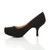 Left side view of Black Suede Mid Heel Concealed Platform Court Shoes Left side view of Black Suede Mid Heel Concealed Platform Court Shoes