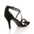 Back right side view of Black Suede Mid Heel Strappy Crossover Sandals