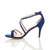 Left side view of Cobalt Blue Suede Mid Heel Strappy Crossover Sandals