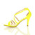 Left side view of Neon Yellow Patent Mid Heel Strappy Crossover Sandals