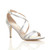 Front right side view of Silver Satin Mid Heel Strappy Crossover Sandals