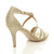 Back right side view of Gold Mesh Glitter Mid Heel Strappy Crossover Sandals