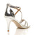 Back right side view of Silver Diamante PU Mid Heel Strappy Crossover Sandals