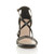 Front view of Black PU Mid Heel Strappy Crossover Sandals