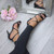 Model wearing Black PU Mid Heel Strappy Crossover Sandals
