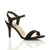 Front right side view of Black Suede High Heel Strappy Buckle Sandals