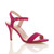 Front right side view of Fuchsia Pink Suede High Heel Strappy Buckle Sandals