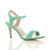 Front right side view of Mint Suede High Heel Strappy Buckle Sandals