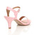Back right side view of Baby Pink Suede High Heel Strappy Buckle Sandals