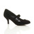 Front right side view of Black Suede Mid Heel Mary Jane Court Shoes