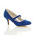 Front right side view of Cobalt Blue Suede Mid Heel Mary Jane Court Shoes