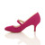 Left side view of Fuchsia Pink Suede Mid Heel Mary Jane Court Shoes Left side view of Fuchsia Pink Suede Mid Heel Mary Jane Court Shoes