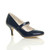 Front right side view of Navy Patent Mid Heel Mary Jane Court Shoes Front right side view of Navy Patent Mid Heel Mary Jane Court Shoes