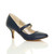 Front right side view of Navy PU Mid Heel Mary Jane Court Shoes Front right side view of Navy PU Mid Heel Mary Jane Court Shoes