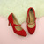 Closeup view of features of Red Suede Mid Heel Mary Jane Court Shoes Closeup view of features of Red Suede Mid Heel Mary Jane Court Shoes