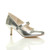 Front right side view of Silver PU Mid Heel Mary Jane Court Shoes