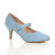 Front right side view of Pale Blue Suede Mid Heel Mary Jane Court Shoes Front right side view of Pale Blue Suede Mid Heel Mary Jane Court Shoes