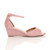 Right side view of Pale Pink Suede Low Mid Wedge Heel Ankle Strap Sandals
