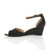 Left side view of Black PU Low Mid Wedge Heel Ankle Strap Sandals