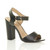 Front right side view of Black PU High Block Heel Sandals