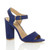 Front right side view of Blue Suede High Block Heel Sandals
