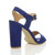 Back right side view of Blue Suede High Block Heel Sandals