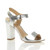 Front right side view of Silver PU High Block Heel Sandals