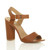 Front right side view of Tan PU High Block Heel Sandals