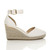 Right side view of White PU Mid Wedge Heel Buckle Ankle Strap Espadrille Sandals